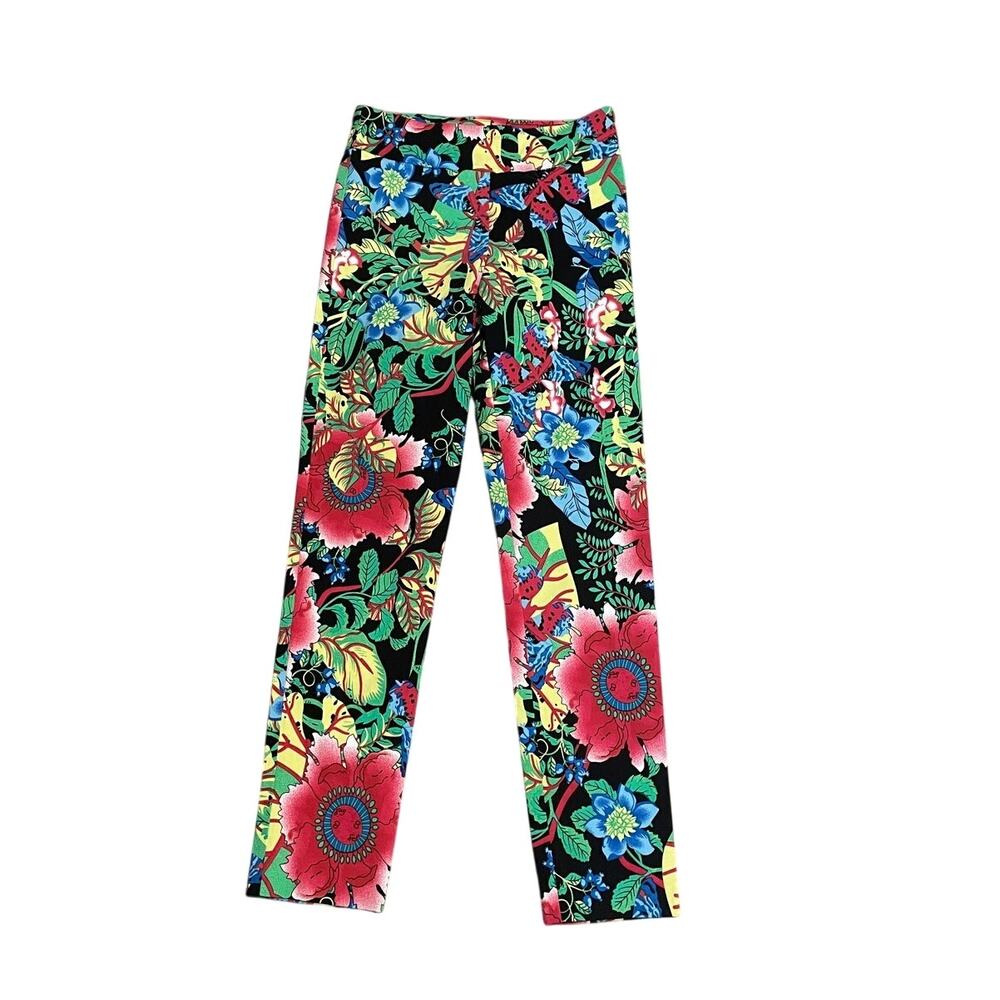 Krazy Larry Ankle Pull On Pants Floral Tropical Stretchy Hawaiian -size 2/Small